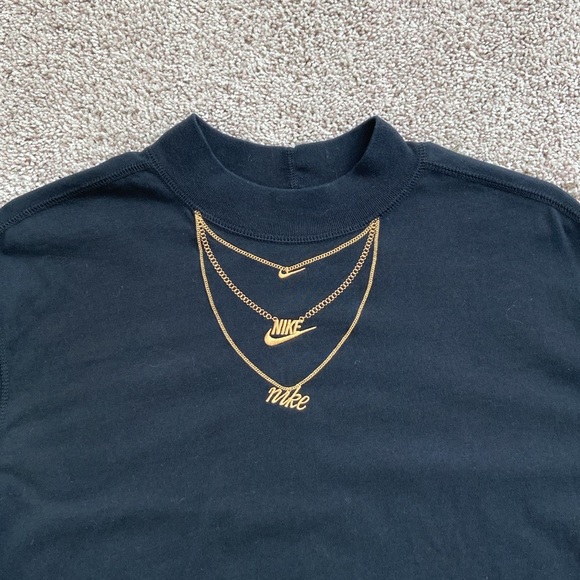 Nike • Black Long Sleeve Mock Neck Gold Embroidered Chains - Picture 2 of 13
